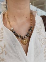 COLAR DOURADO PEDRAS AZUL ESTAMPADO AÇO INOX