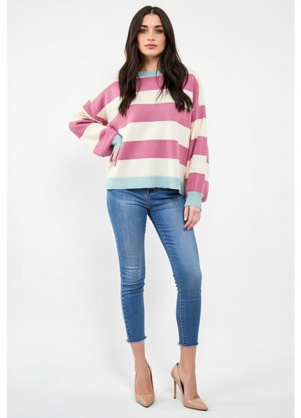 Malha Riscas Rosa Fuscia