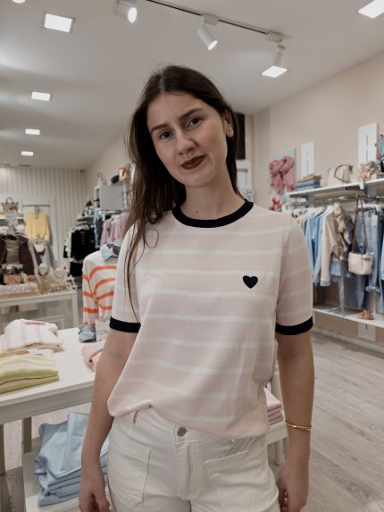 Camisola Riscada Rosa Claro