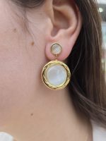 Brinco Redondo Branco Leitoso Aço Inox.