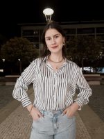 Camisa Acetinada Risca Preta