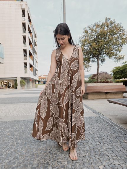 Vestido Oversize Castanho Estampado