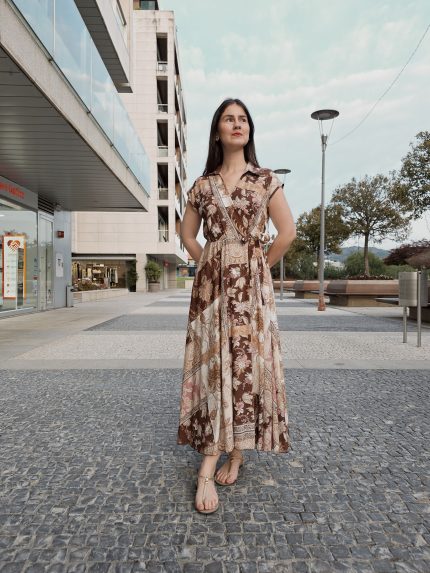 Vestido Trespasse Castanho Estampado