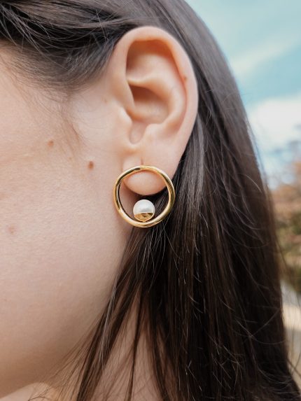 Brinco Pérola Dourado Aço Inoxidável