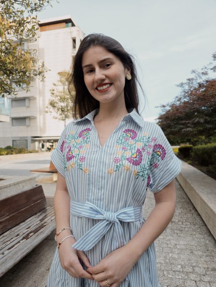 Vestido às Riscas Azul Com Bordado