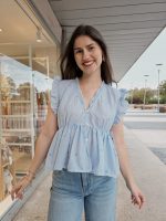 Blusa Azul Bordado Coração - Image 5
