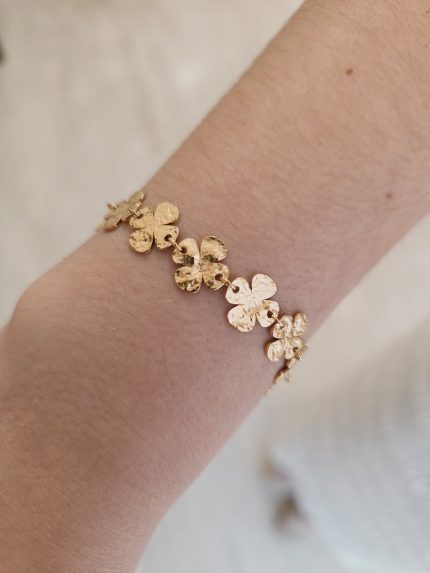 Pulseira Flor Chapeada Aço Inox