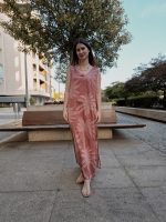 Vestido solto Fluído Estampado Cereja