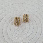 Brinco Dourado Semi Argola Com Brilhos Aço Inox