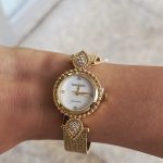 Relógio Dourado Com Brilhantes Aço Inox
