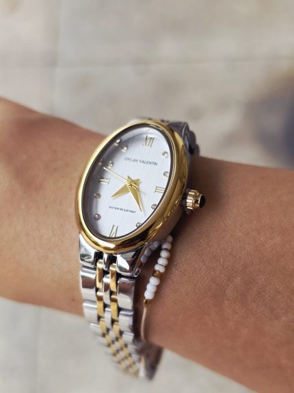 Relógio Analógico Dourado E Prateado Aço Inox