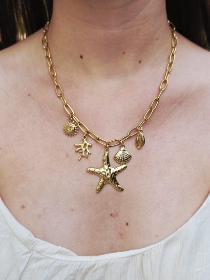Colar Dourado Estrela Do Mar Aço Inox