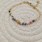 Pulseira Com Missangas Coloridas Aço Inox
