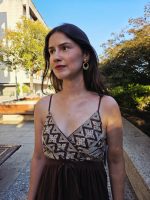 Vestido Castanho Com Bordado Dourado - Image 3