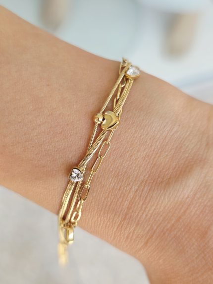 Pulseira Dourada Com Pingente Coração Aço Inox
