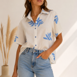 Camisa Com Bordado Azul