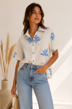 Camisa Com Bordado Azul
