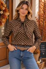Blusa Castanha Bolinhas