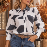 Blusa Branca Estampado Preto Russo