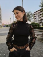 MALHA MANGA RENDADA PRETO